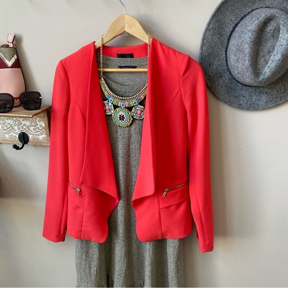 Coral orange waterfall front zipper front pockets blazer S - Picture 12 of 13